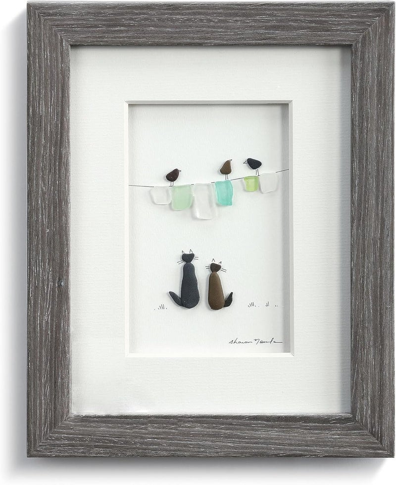 DEMDACO Sharon Nowlan Whiskers On Kittens Classic White 10 x 8 Glass Pebble and Wood Framed Wall Art - Image 1